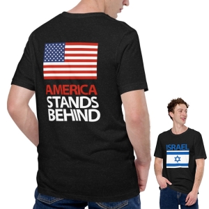 America Stands Behind Israel Unisex Double-Sided Black T-Shirt