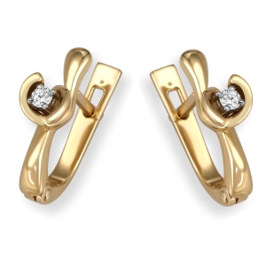 14K Gold and Diamond Abstract Lever Back Earrings 