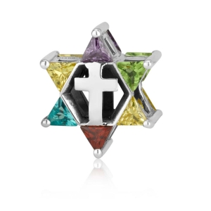 Marina Jewelry Multi-Colored Gemstone Cross and Star of David Bead Charm